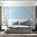 Winter Birch Forest Mural Wallpaper in Pale Blue and Gold Mural Wallpaper - room preview 02
