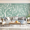 Minimalist Tree Silhouette Mural Wallpaper in Soft Aqua Mural Wallpaper - room preview 02