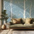 Winter Birch Forest Mural Wallpaper — Soft Snowfall Design Mural Wallpaper - room preview 02