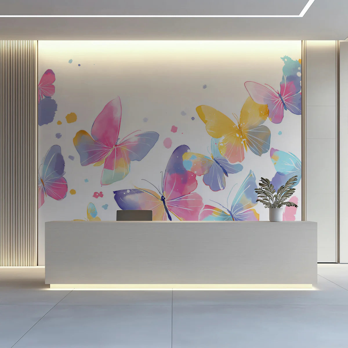 Butterfly Swarm Mural Wallpaper — Whimsical Watercolor Art Mural Wallpaper - room preview 02