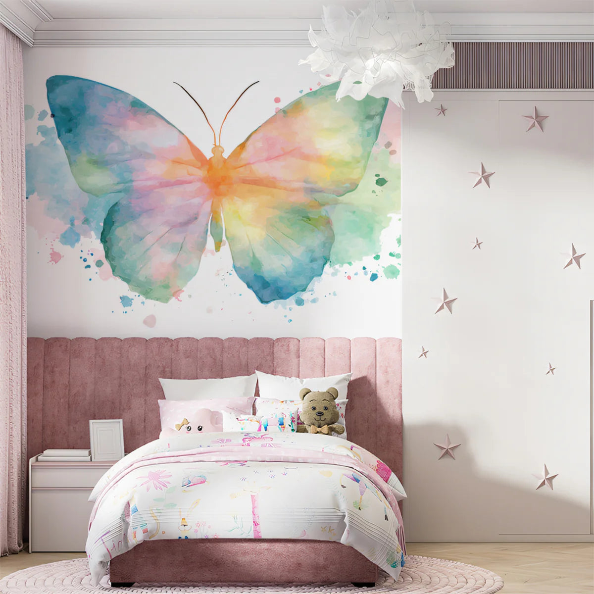 Rainbow Watercolor Butterfly Mural Wallpaper — Artistic Expression Mural Wallpaper - room preview 02