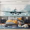 Aviation Sketch Mural Wallpaper — Artistic Watercolor Plane Design Mural Wallpaper - room preview 02