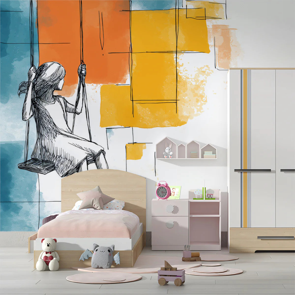 Urban Swing Mural Wallpaper — Abstract Artistic Sketch Mural Wallpaper - room preview 02