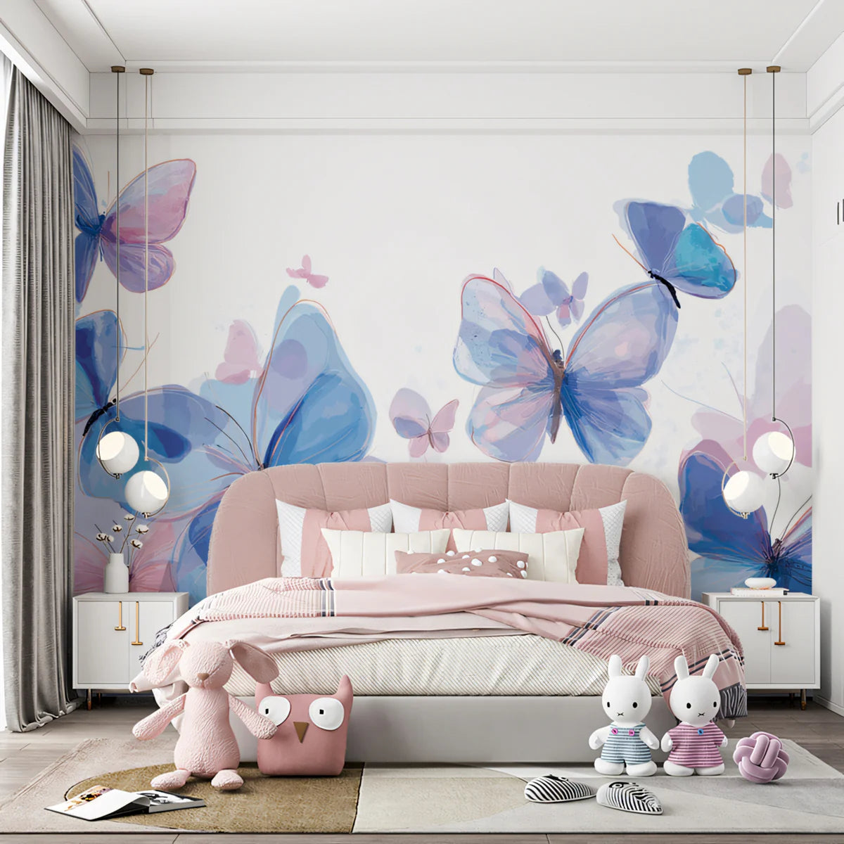 Ethereal Butterfly Swarm Mural Wallpaper — Watercolor Art Mural Wallpaper - room preview 02