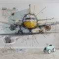 Watercolor Airplane Sketch Mural Wallpaper — Modern Aviation Art Mural Wallpaper - room preview 02