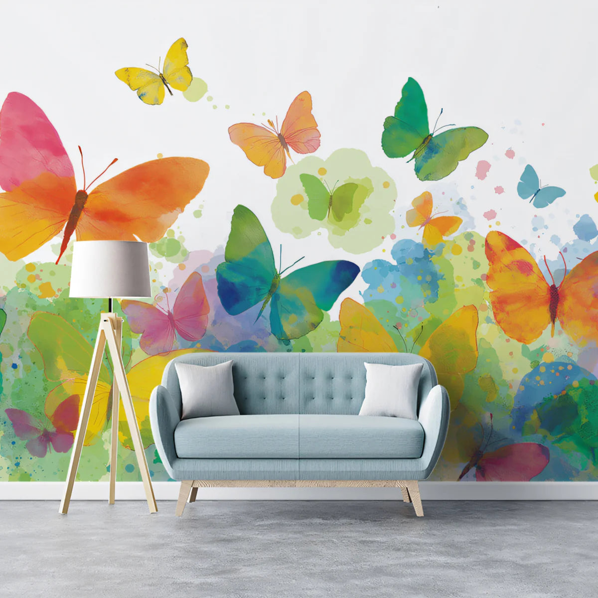 Watercolor Butterfly Meadow Mural Wallpaper — Whimsical Art Mural Wallpaper - room preview 02