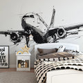 Abstract Airplane Sketch Mural Wallpaper — Modern Monochrome Art Mural Wallpaper - room preview 02