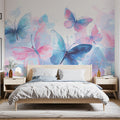 Watercolor Butterfly Swarm Mural Wallpaper — Soft Artistic Design Mural Wallpaper - room preview 02