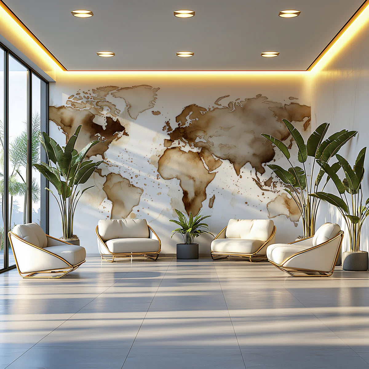 Coffee Stain World Map Mural Wallpaper — Abstract Artistic Design Mural Wallpaper - room preview 02