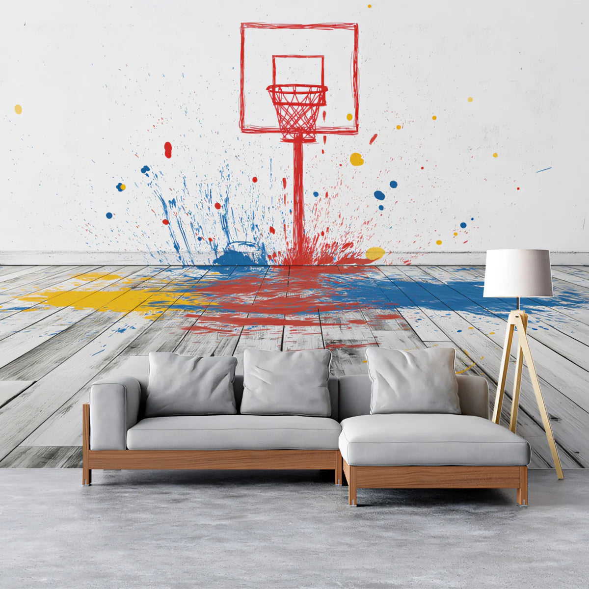 Urban Hoops Mural Wallpaper — Energetic Splatter Art Mural Wallpaper - room preview 02