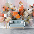 Abstract Butterfly Swarm Mural Wallpaper — Painterly Soft Tones Mural Wallpaper - room preview 02