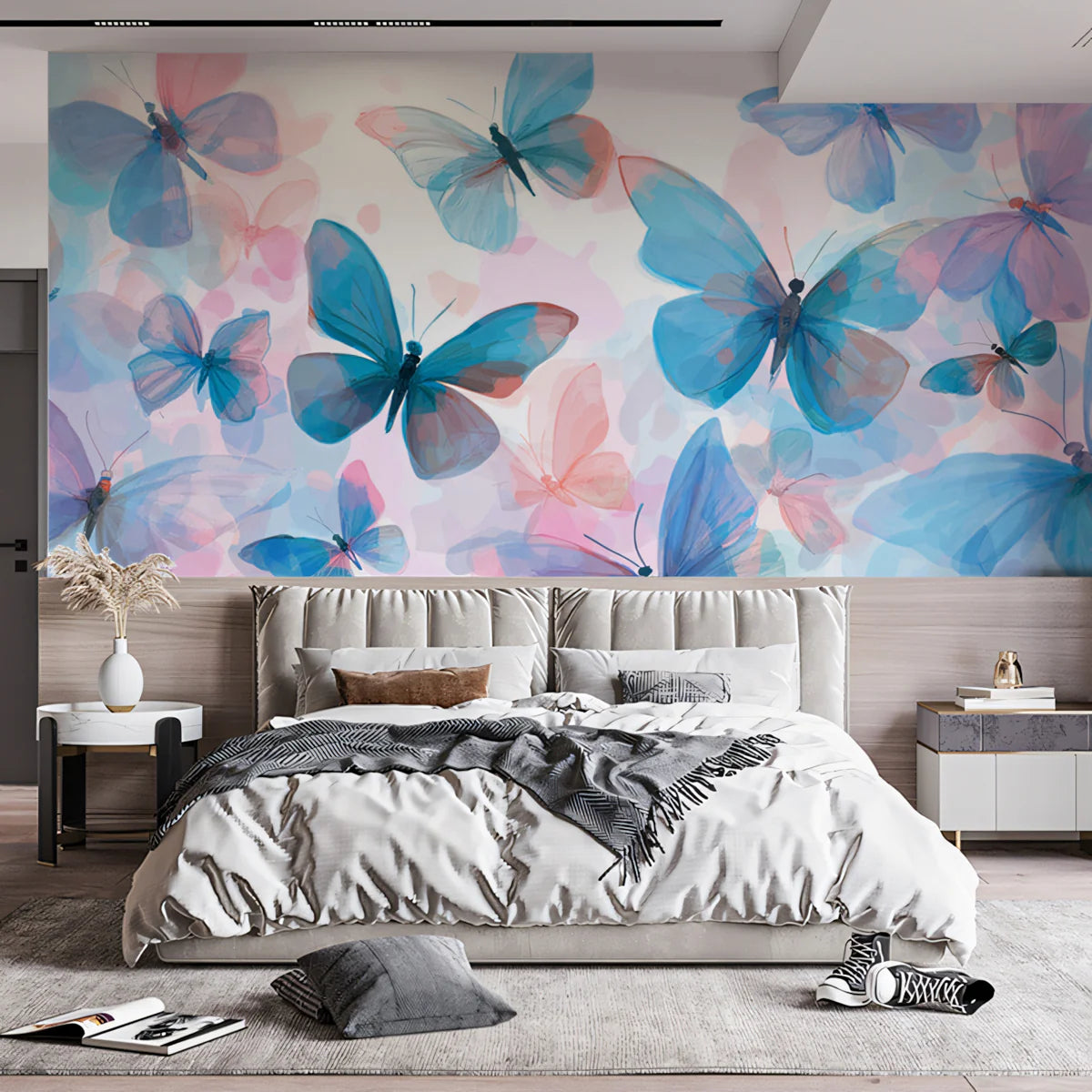 Watercolor Butterfly Swarm Mural Wallpaper — Whimsical Art Mural Wallpaper - room preview 02
