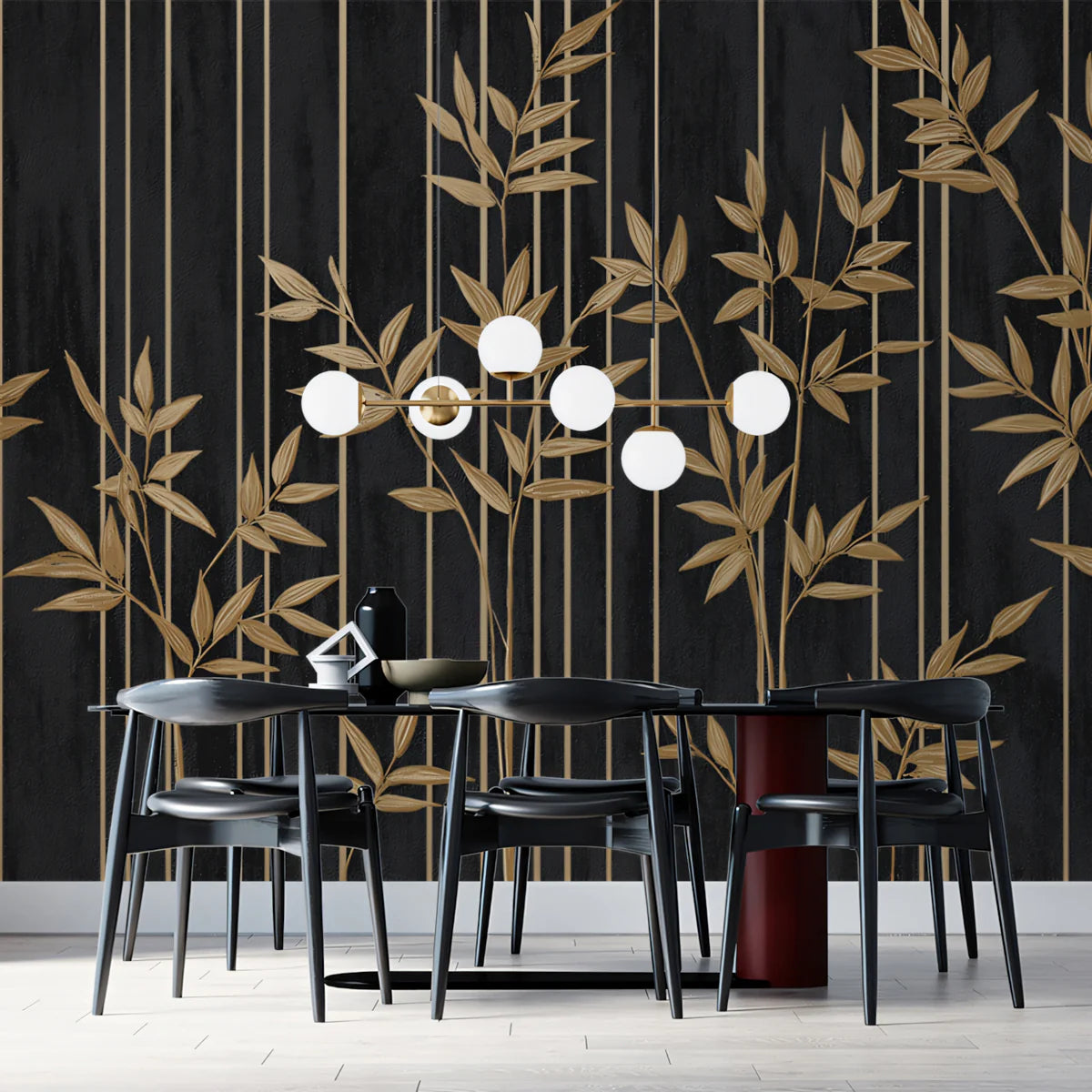 Gilded Bamboo & Vertical Stripe Mural Wallpaper — Modern Luxe Mural Wallpaper - room preview 02