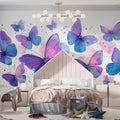 Watercolor Butterfly Swarm Mural Wallpaper — Ethereal Blue and Purple Mural Wallpaper - room preview 02