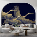 Golden Cranes Mural Wallpaper — Midnight Blue Celestial Design Mural Wallpaper - room preview 02