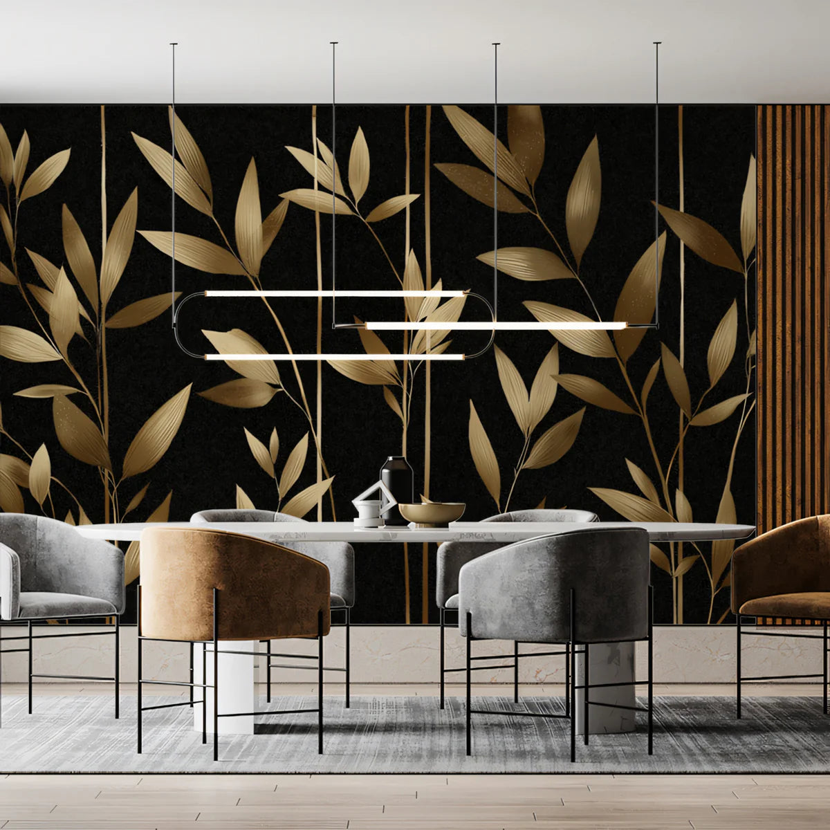 Golden Bamboo Botanical Mural Wallpaper — Modern Art Deco Mural Wallpaper - room preview 02