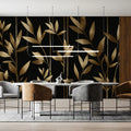 Golden Bamboo Botanical Mural Wallpaper — Modern Art Deco Mural Wallpaper - room preview 02