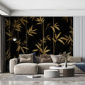 Gilded Bamboo Stalks Mural Wallpaper — Dramatic Botanical Pattern Mural Wallpaper - room preview 02