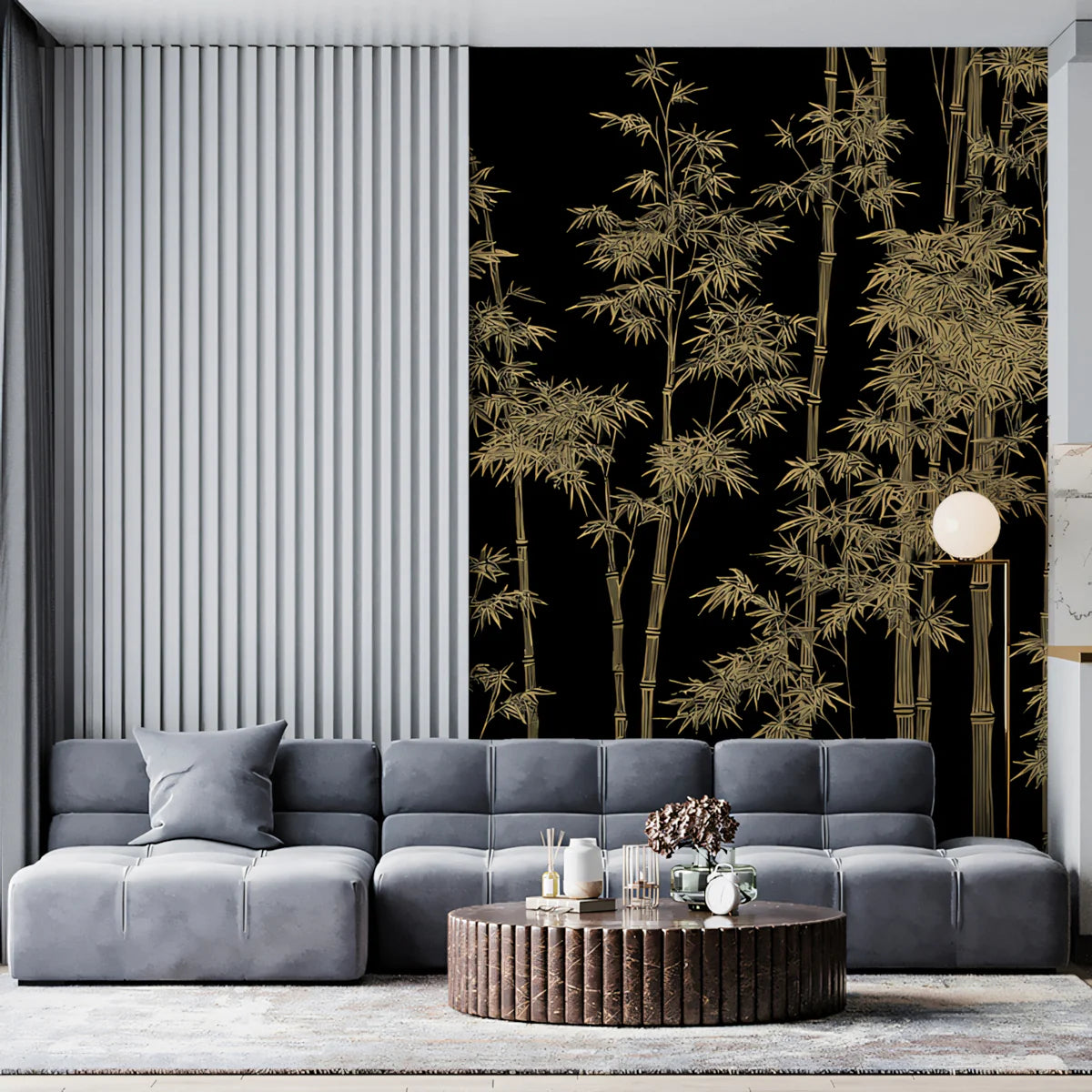 Golden Bamboo Forest Mural Wallpaper — Botanical Dark Academia Mural Wallpaper - room preview 02