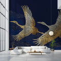 Golden Cranes and Clouds Mural Wallpaper — Traditional Asian Art Mural Wallpaper - room preview 02