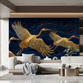 Gilded Crane Flight Mural Wallpaper — Midnight Celestial Design Mural Wallpaper - room preview 02