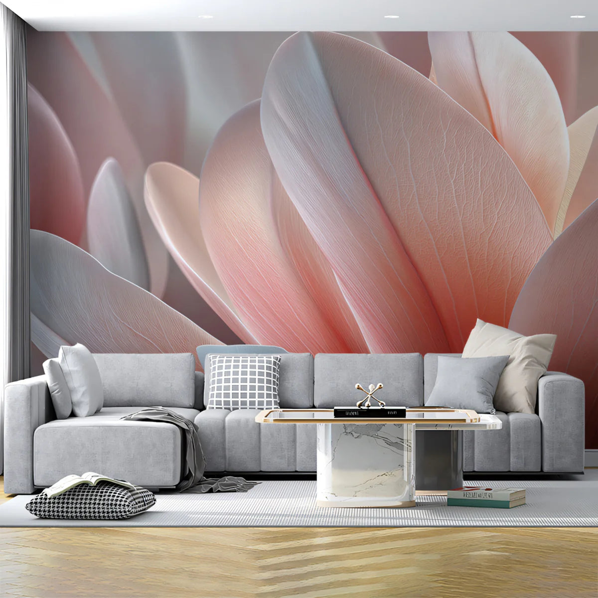 Macro Petal Gradient Mural Wallpaper — Soft Pink Floral Art Mural Wallpaper - room preview 02