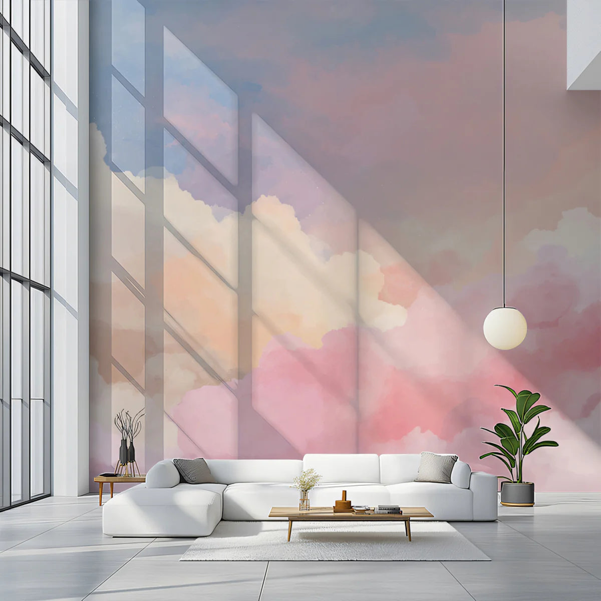 Dreamy Watercolor Sunset Sky Mural Wallpaper — Pastel Cloud Motif Mural Wallpaper - room preview 02