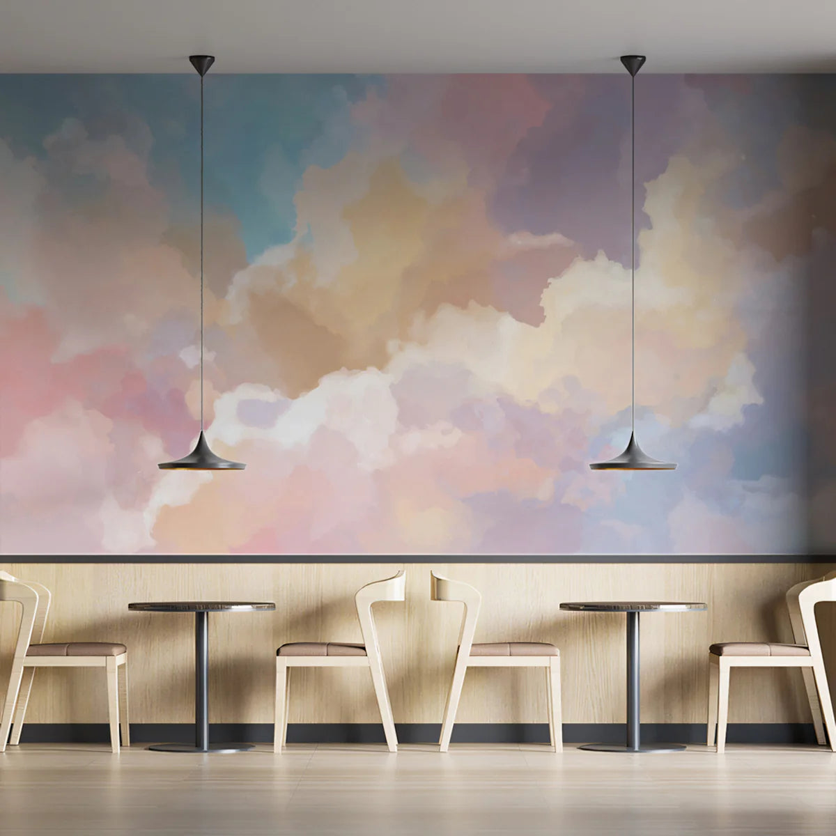Dreamy Watercolor Pastel Sky Mural Wallpaper — Abstract Clouds Mural Wallpaper - room preview 02
