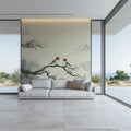 Zen Mountain Bird Mural Wallpaper — Minimalist Winter Landscape Mural Wallpaper - room preview 02