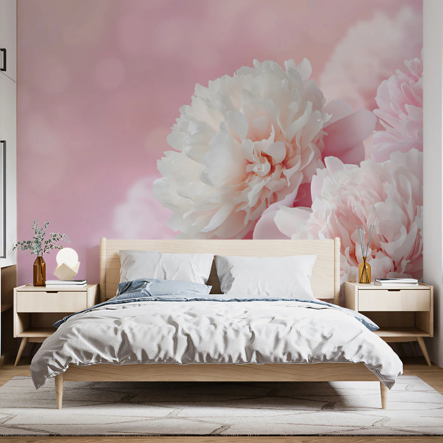 Floral Wallpaper Mural – Flower Wallpaper – Soft Pink Peony Bloom — Ethereal Floral Design