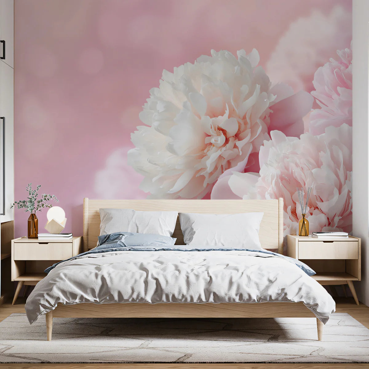 Soft Pink Peony Bloom Mural Wallpaper — Ethereal Floral Design Mural Wallpaper - room preview 02