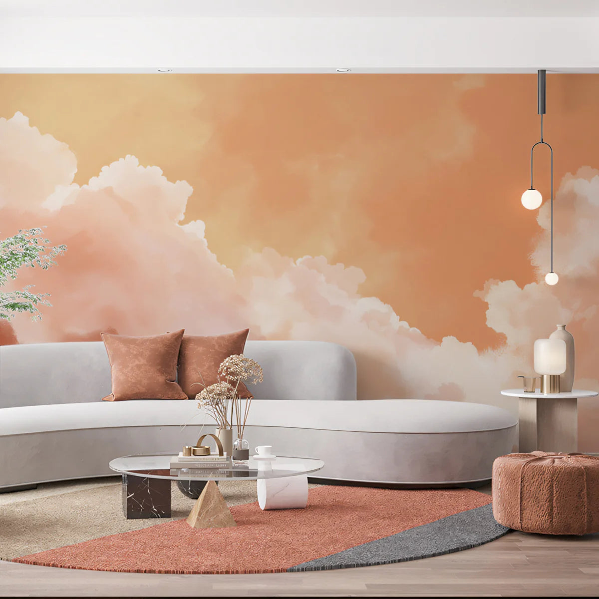 Sunset Cloud Watercolor Mural Wallpaper — Abstract Warm Peach Sky Mural Wallpaper - room preview 02