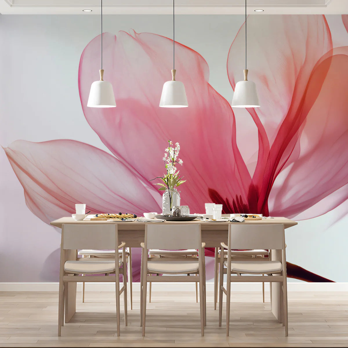 Translucent Pink Orchid Mural Wallpaper — Ethereal Macro Floral Art Mural Wallpaper - room preview 02