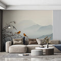 Misty Mountain Bird Mural Wallpaper — Minimalist Ink Wash Style Mural Wallpaper - room preview 02