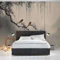 Zen Willow Tree Mural Wallpaper — Minimalist Bird Landscape Mural Wallpaper - room preview 02