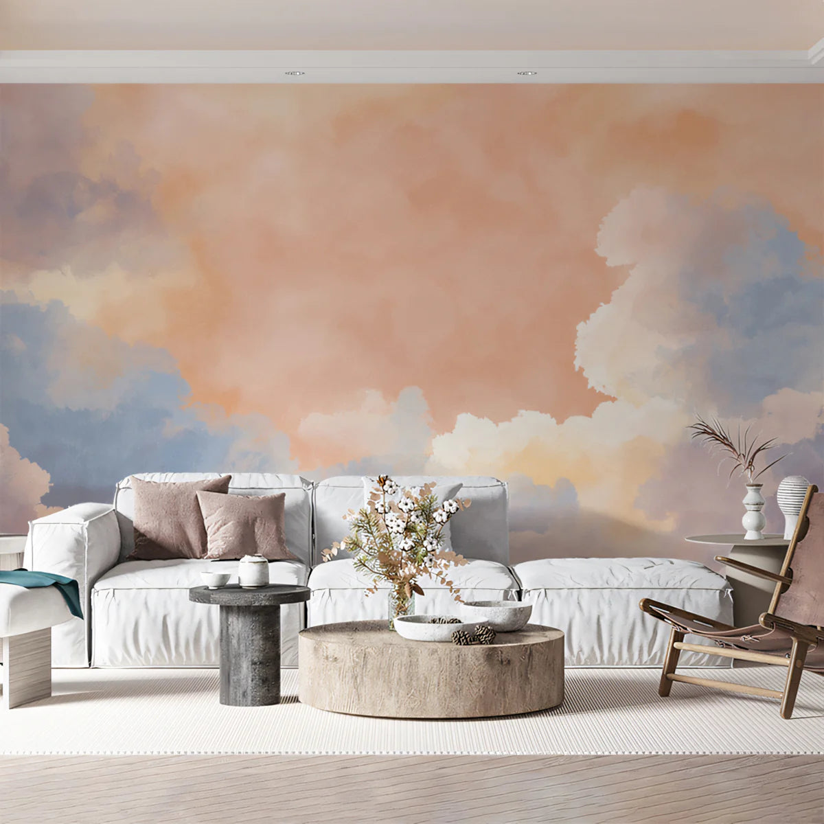 Dreamy Sunset Sky Mural Wallpaper — Watercolor Cloud Pattern Mural Wallpaper - room preview 02