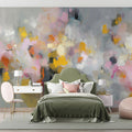 Abstract Floral Mural Wallpaper — Painterly Gray with Warm Accents Mural Wallpaper - room preview 02