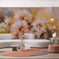 Impressionist Floral Mural Wallpaper — Soft Peach and Golden Hues Mural Wallpaper - room preview 02