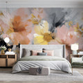 Abstract Floral Bloom Mural Wallpaper — Peach and Charcoal Gray Mural Wallpaper - room preview 02