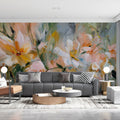 Impressionist Floral Mural Wallpaper — Soft Peachy Bloom Design Mural Wallpaper - room preview 02