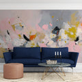 Abstract Expressive Floral Mural Wallpaper — Painterly Pink and Ochre Mural Wallpaper - room preview 02