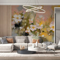 Abstract Meadow Floral Mural Wallpaper — Painterly Soft Blush Mural Wallpaper - room preview 02