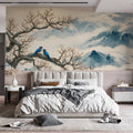 Blue Bird & Misty Mountain Ink Wash Mural Wallpaper - room preview 02