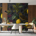 Vintage Lemon and Songbird Mural Wallpaper in Dark Charcoal Mural Wallpaper - room preview 02