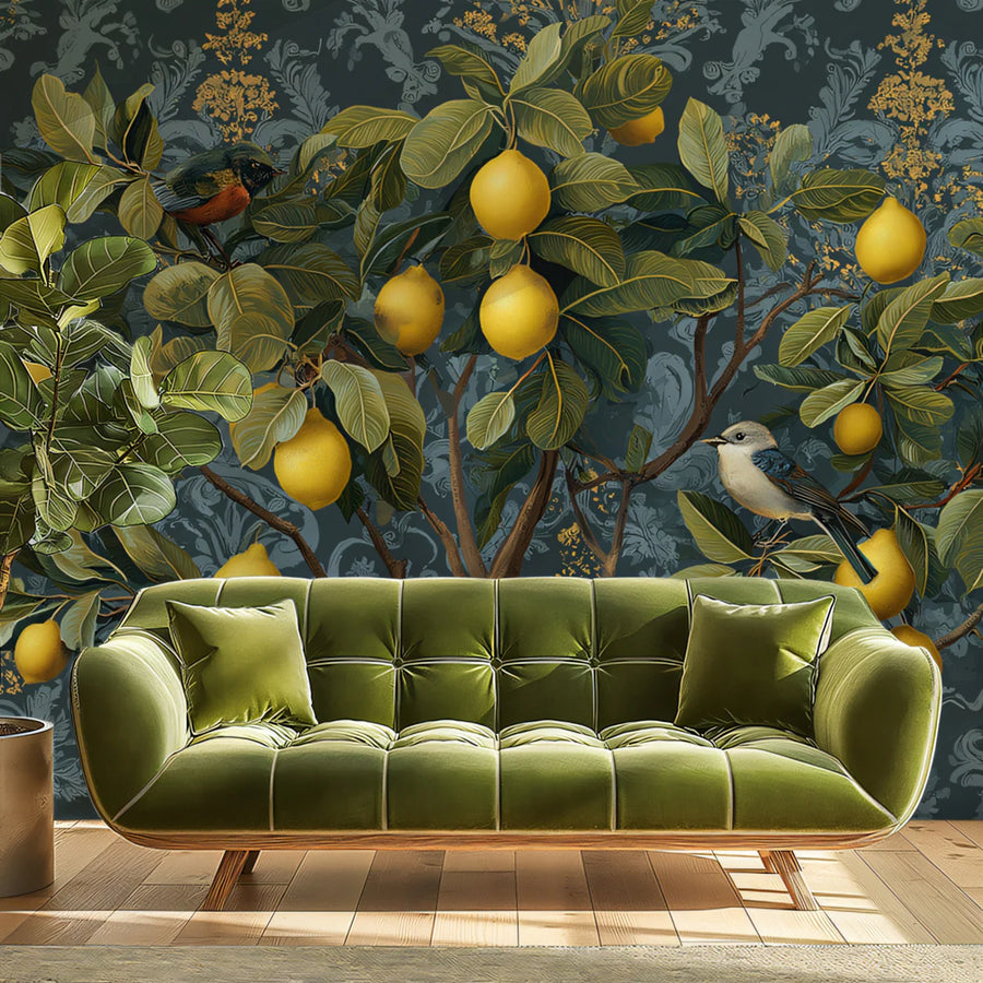 Nature Wallpaper Mural – Natural Wall Mural – Vintage Lemon Grove — Ornate Botanical Print