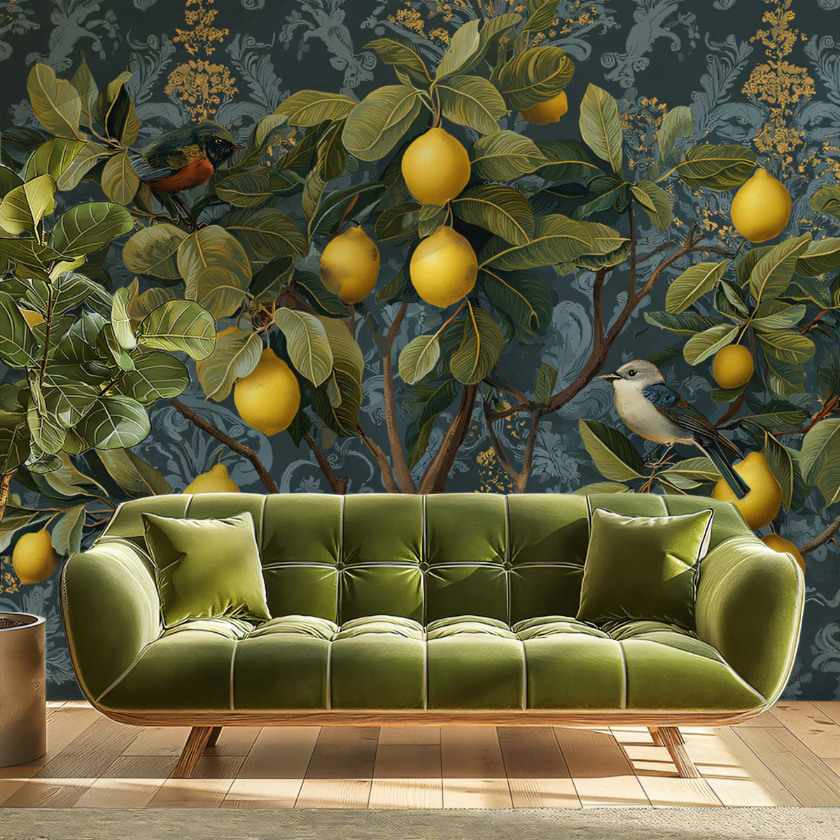 Vintage Lemon Grove Mural Wallpaper — Ornate Botanical Print Mural Wallpaper - room preview 02
