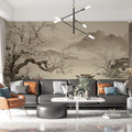 Oriental Blossom Tree Mural Wallpaper — Traditional Ink Landscape Mural Wallpaper - room preview 02