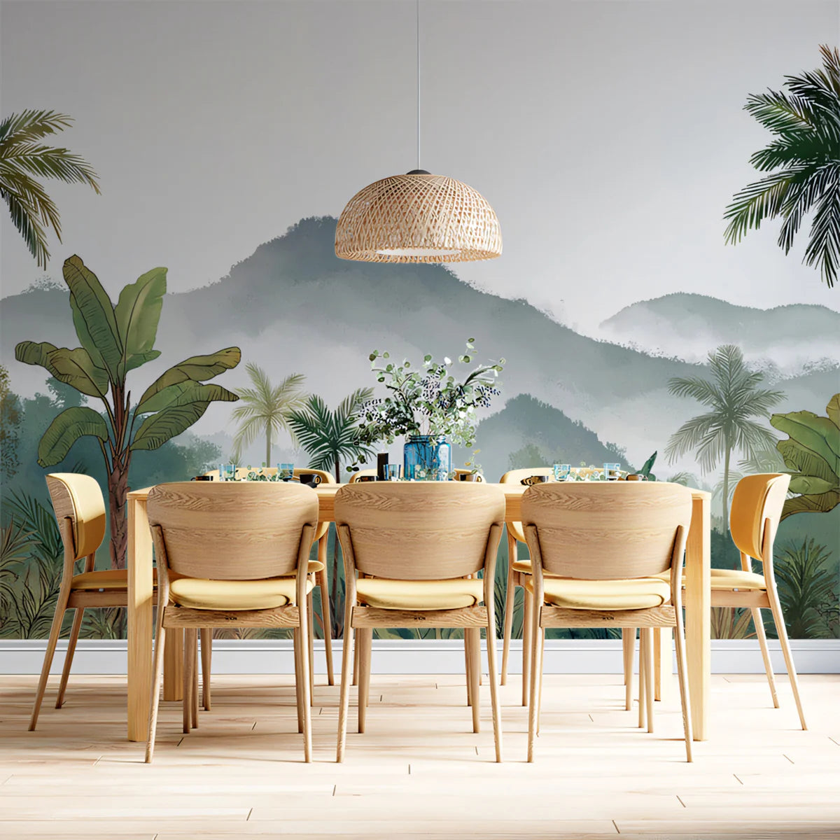 Misty Tropical Mountain Landscape Mural Wallpaper - room preview 02