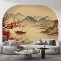 Oriental Plum Blossom Landscape Mural Wallpaper — Traditional Art Mural Wallpaper - room preview 02
