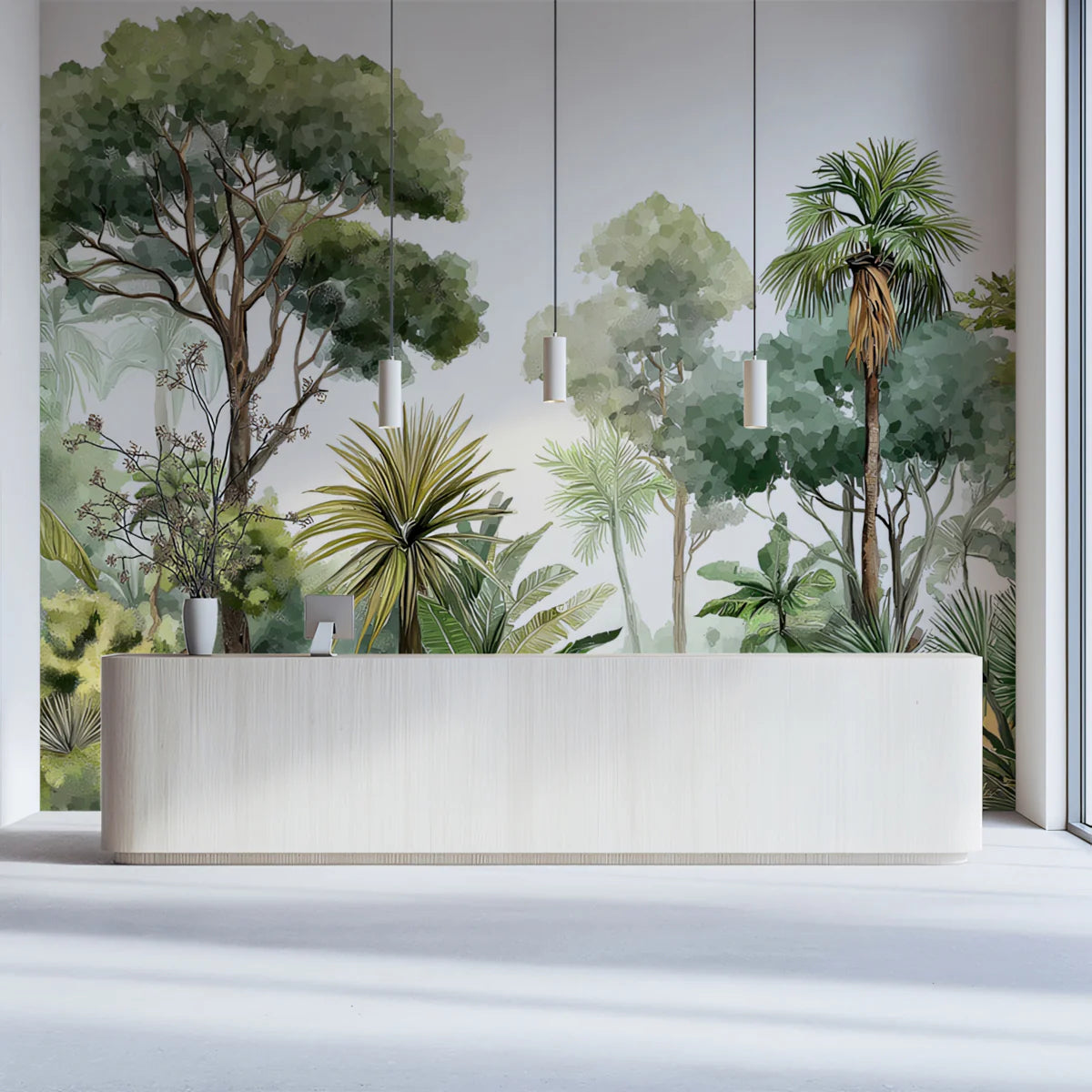 Lush Botanical Palm Mural Wallpaper — Painterly Tropical Forest Mural Wallpaper - room preview 02